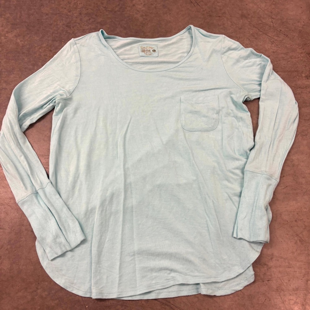Lilly Pulitzer Luxletic Aqua Blue Long Sleeve Thumbhole Pocket Top Women's L